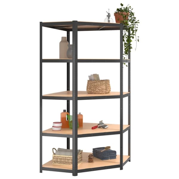 The Living Store Förvaringshyllor 2st antracit stål & konstruerat trä 5 hyllplan - Lagerhyllor