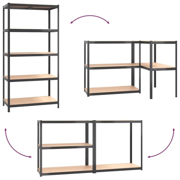 The Living Store Förvaringshyllor 2st antracit stål & konstruerat trä 5 hyllplan - Lagerhyllor