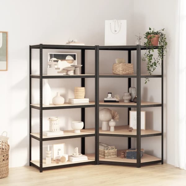 The Living Store Förvaringshyllor 2st antracit stål & konstruerat trä 5 hyllplan - Lagerhyllor