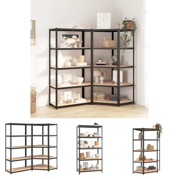 The Living Store Förvaringshyllor 2st antracit stål & konstruerat trä 5 hyllplan - Lagerhyllor