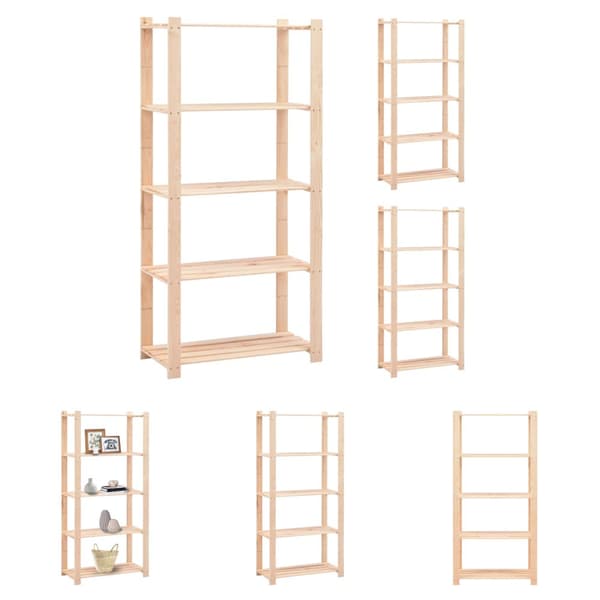 The Living Store Förvaringshylla 5 hyllor 3 st 80x38x170 cm massiv furu 250 kg - Lagerhyllor