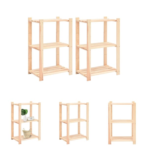 The Living Store reoler 2 stk. 3 hylder 60x38x90 cm massivt fyrretræ 150 kg - Industrielle reoler