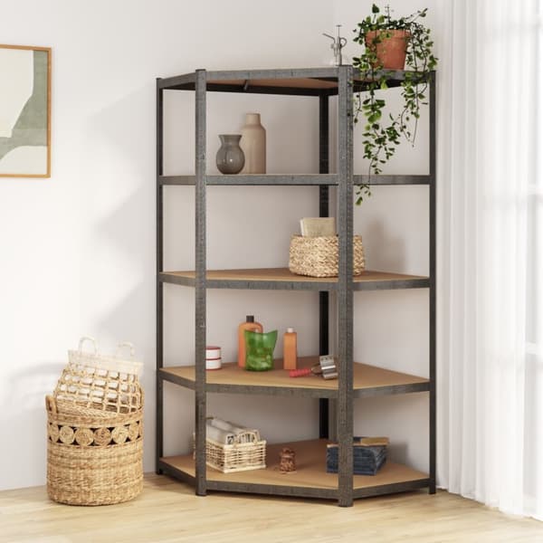 The Living Store robust hjørnereol m. 5 hylder stål og konstrueret træ grå -  Industrielle reoler