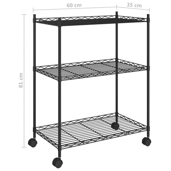 The Living Store Förvaringshylla med hjul 3 hyllplan 60x35x81 svart 150 kg - Lagerhyllor