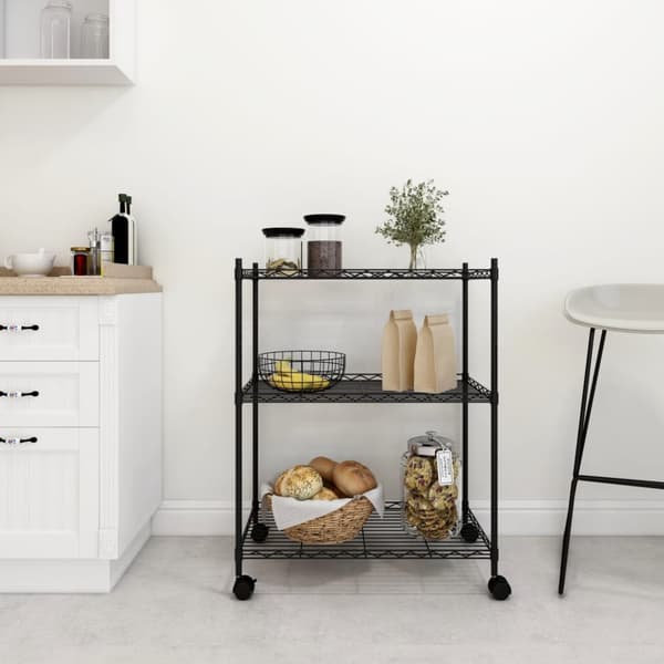 The Living Store Förvaringshylla med hjul 3 hyllplan 60x35x81 svart 150 kg - Lagerhyllor