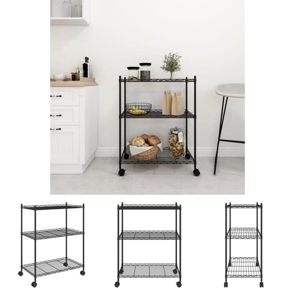 The Living Store Förvaringshylla med hjul 3 hyllplan 60x35x81 svart 150 kg - Lagerhyllor