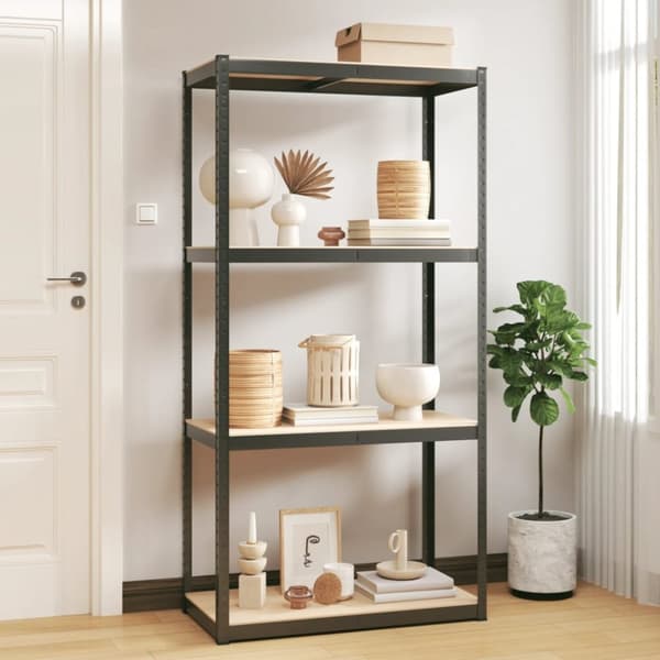 The Living Store opbevaringsreol 4 hylder stål og konstrueret træ antracitgrå -  Industrielle reoler