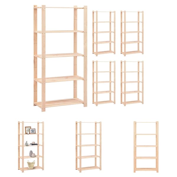 The Living Store 5-kerroksiset varastohyllyt 5 kpl 80x38x170cm täysi mänty 250kg - Teollisuushyllyt