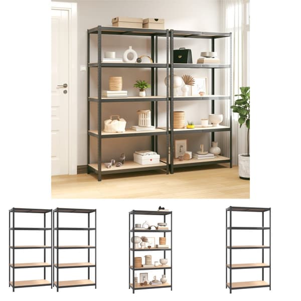 The Living Store hylder 2 stk. 5 hylder stål konstrueret træ antracit -  Industrielle reoler