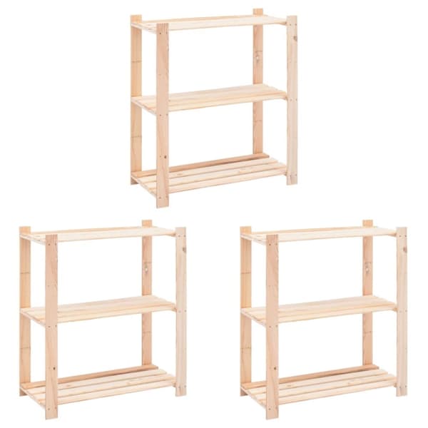 The Living Store Förvaringshylla 3 hyllor 3 st 80x38x90 cm massiv furu 150 kg - Lagerhyllor