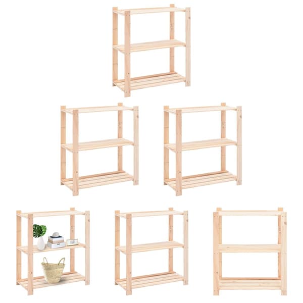 The Living Store Förvaringshylla 3 hyllor 3 st 80x38x90 cm massiv furu 150 kg - Lagerhyllor