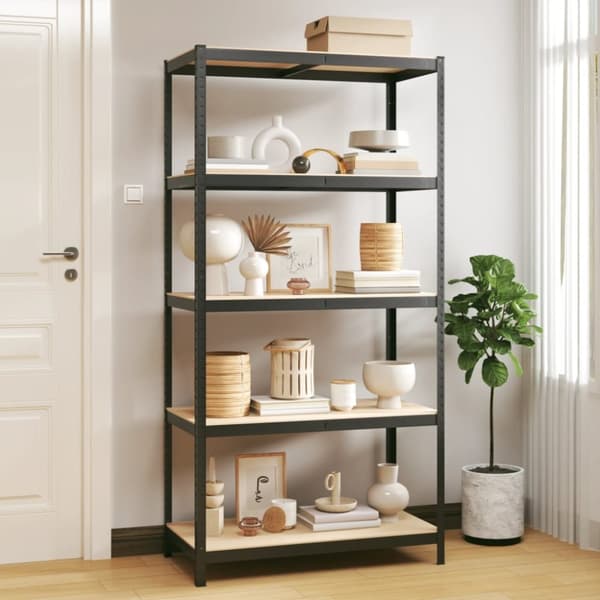 The Living Store opbevaringsreol 5 hylder stål og konstrueret træ antracitgrå -  Industrielle reoler