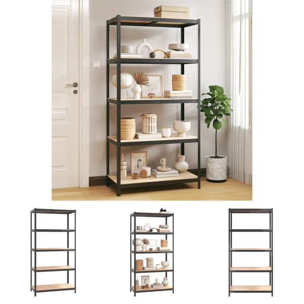 The Living Store opbevaringsreol 5 hylder stål og konstrueret træ antracitgrå -  Industrielle reoler