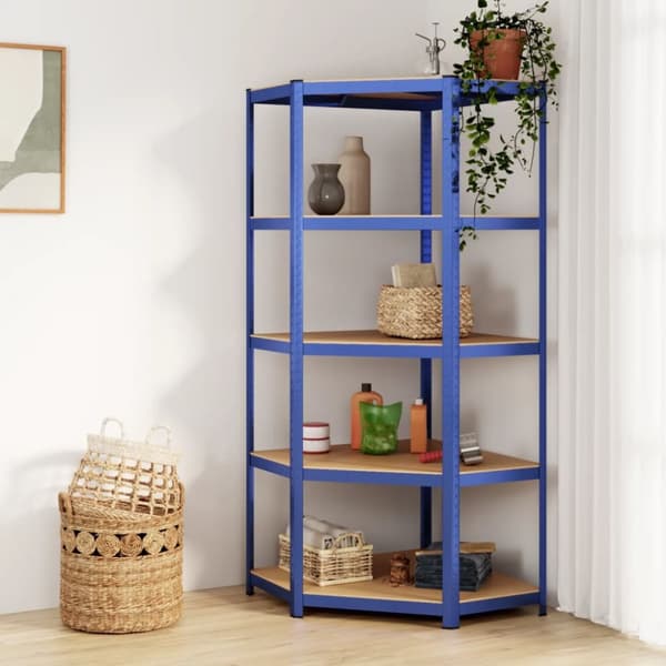 The Living Store opbevaringsreol 5 hylder stål og konstrueret træ blå -  Industrielle reoler
