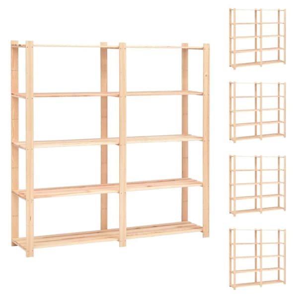 The Living Store Förvaringshylla 5 hyllor 5 st 170x38x170 cm massiv furu 500 kg - Lagerhyllor