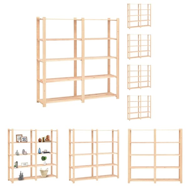 The Living Store Förvaringshylla 5 hyllor 5 st 170x38x170 cm massiv furu 500 kg - Lagerhyllor