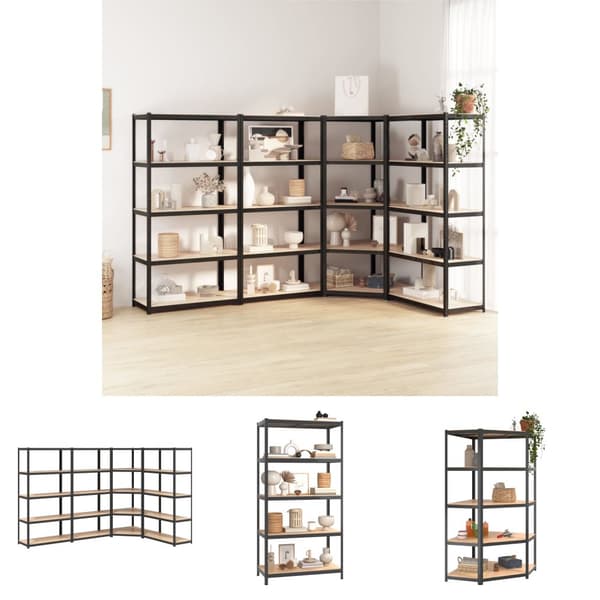 The Living Store 5-tasoiset Varastohyllyt 4 kpl antrasiitti teräs / tekninen puu - Teollisuushyllyt