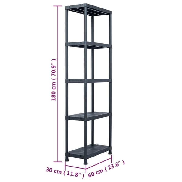 The Living Store opbevaringsreol plastik 125 kg 60 x 30 x 180 cm sort - Industrielle reoler