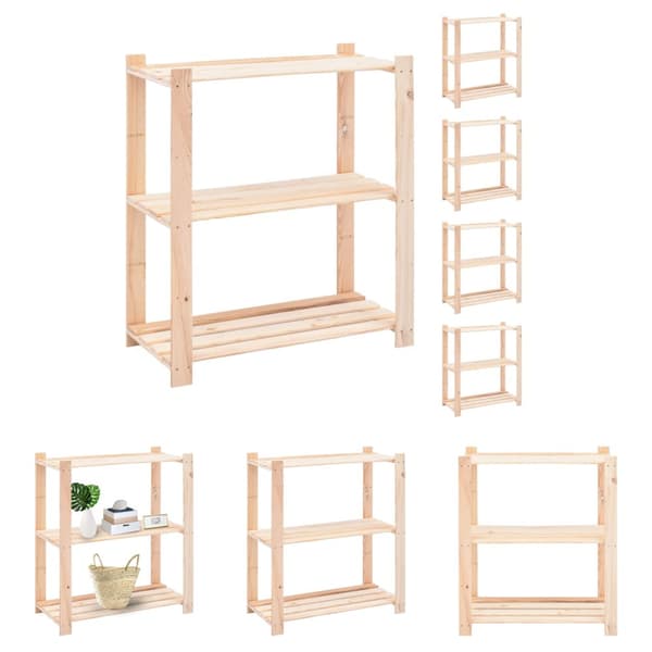 The Living Store Förvaringshylla 3 hyllor 5 st 80x38x90 cm massiv furu 150 kg -  Lagerhyllor