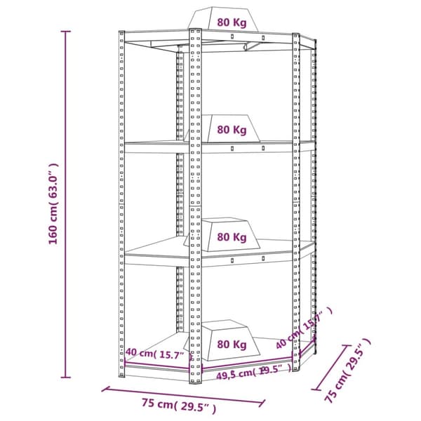 The Living Store Hörnhylla antracit stål och konstruerat trä 4 hyllplan -  Lagerhyllor