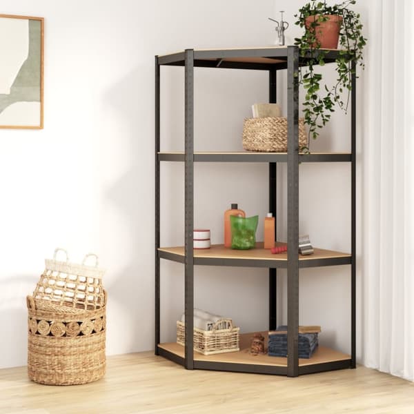 The Living Store Hörnhylla antracit stål och konstruerat trä 4 hyllplan -  Lagerhyllor