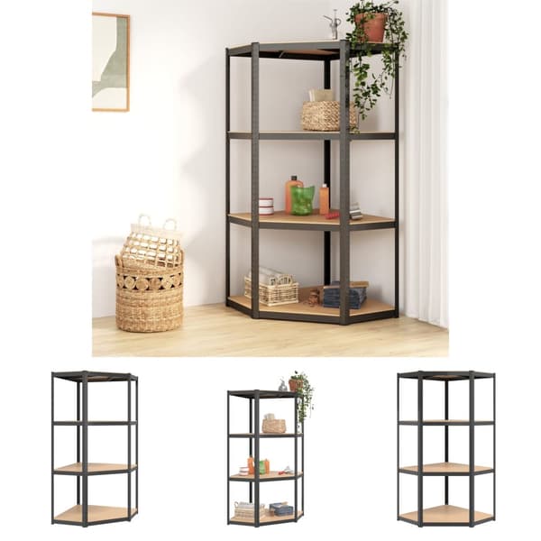 The Living Store Hörnhylla antracit stål och konstruerat trä 4 hyllplan -  Lagerhyllor