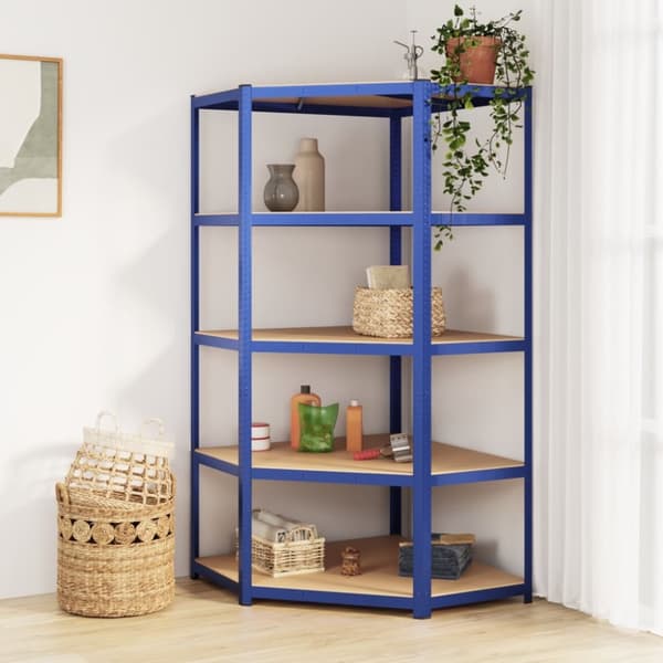 The Living Store opbevaringsreol 5 hylder stål og konstrueret træ blå - Industrielle reoler