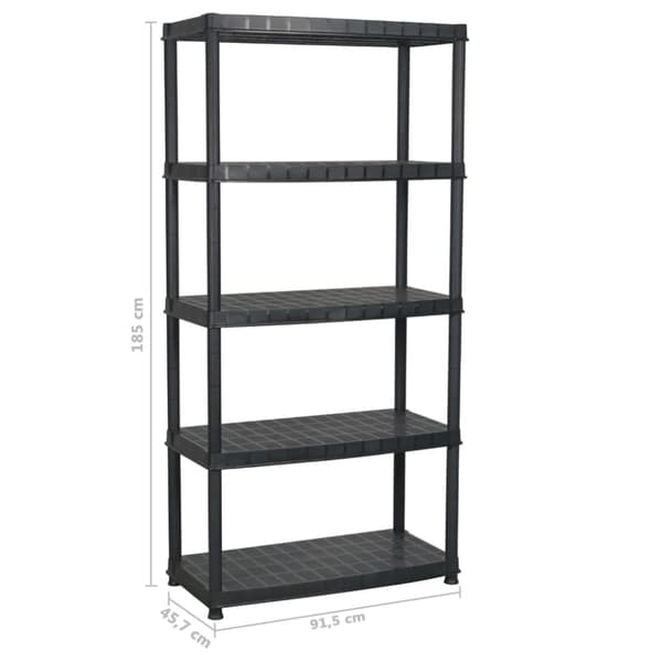 The Living Store opbevaringsreol 5 hylder 91,5x45,7x185 cm plastik sort -  Industrielle reoler