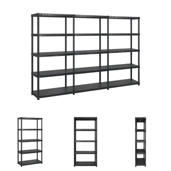 The Living Store opbevaringsreol 5 hylder 274,5x45,7x185 cm plastik sort -  Industrielle reoler