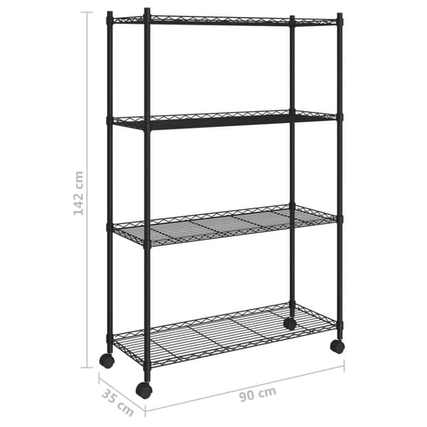 The Living Store Förvaringshylla med hjul 4 hyllplan 90x35x142 cm svart 200 kg -  Lagerhyllor