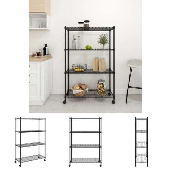 The Living Store Förvaringshylla med hjul 4 hyllplan 90x35x142 cm svart 200 kg -  Lagerhyllor