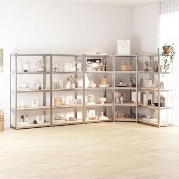 The Living Store reoler 5 stk. 5 hylder stål og konstrueret træ sølvfarvet -  Industrielle reoler