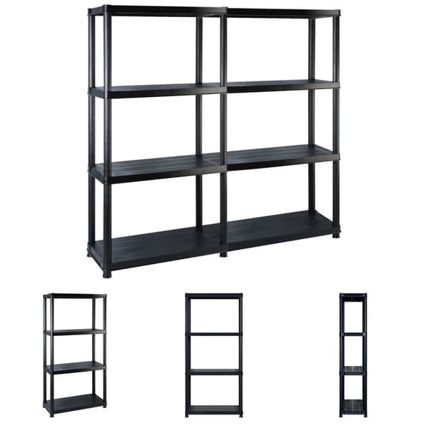 The Living Store Förvaringshylla 4 hyllor svart 122x30,5x130 cm plast -  Lagerhyllor