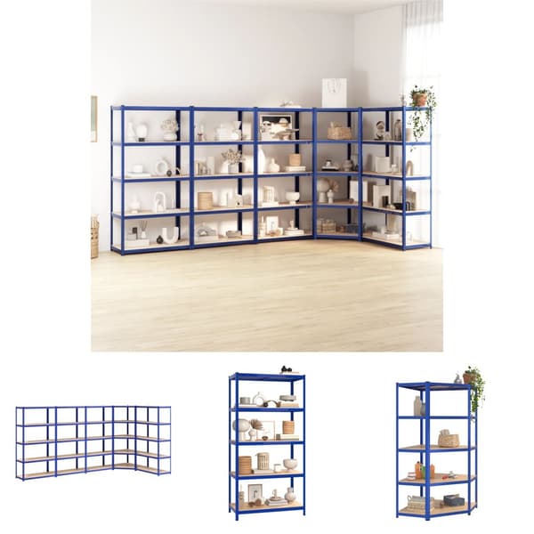 The Living Store reoler 5 stk. 5 hylder stål og konstrueret træ blå -  Industrielle reoler