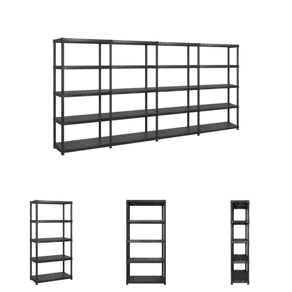 The Living Store opbevaringsreol 5 hylder 366x45,7x185 cm plastik sort -  Industrielle reoler