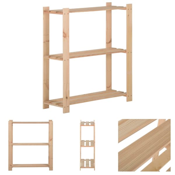 The Living Store opbevaringsreol i 3 niveauer 80x28,5x90 cm massivt fyrretræ -  Industrielle reoler