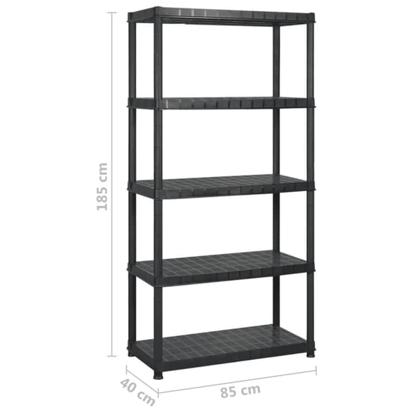 The Living Store opbevaringsreol 5 hylder 255x40x185 cm plastik sort -  Industrielle reoler