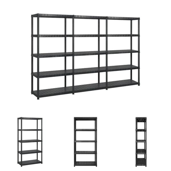 The Living Store opbevaringsreol 5 hylder 255x40x185 cm plastik sort - Industrielle reoler