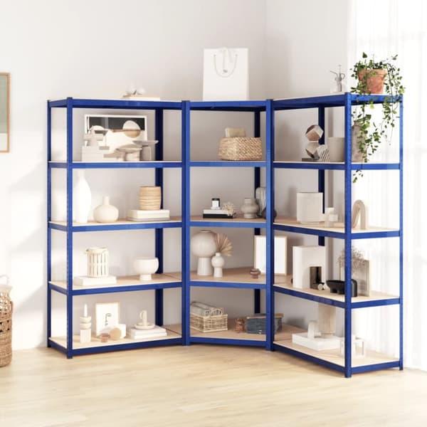 The Living Store reoler 3 stk. 5 hylder stål og konstrueret træ blå -  Industrielle reoler