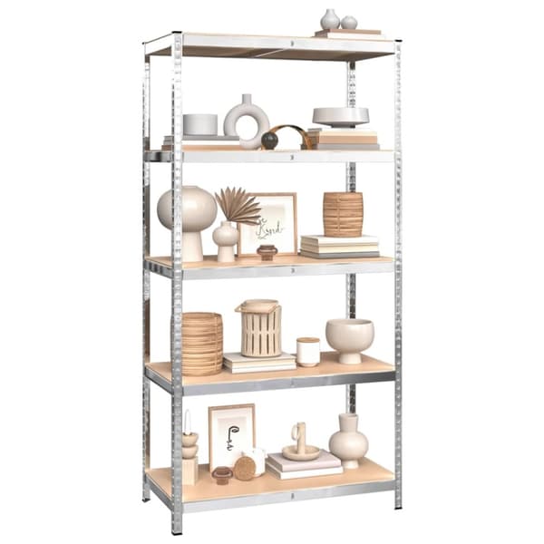The Living Store Förvaringshyllor 2 st silver stål & konstruerat trä 5 hyllplan -  Lagerhyllor