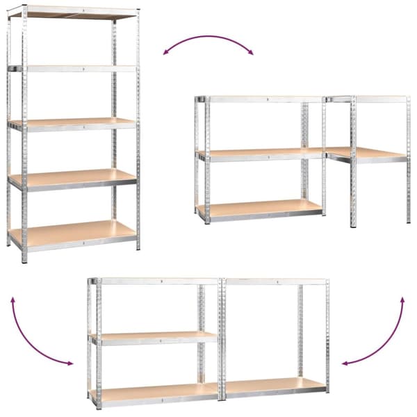 The Living Store Förvaringshyllor 2 st silver stål & konstruerat trä 5 hyllplan -  Lagerhyllor