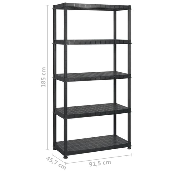 The Living Store Förvaringshylla 5 hyllor svart 183x45,7x185 cm plast -  Lagerhyllor