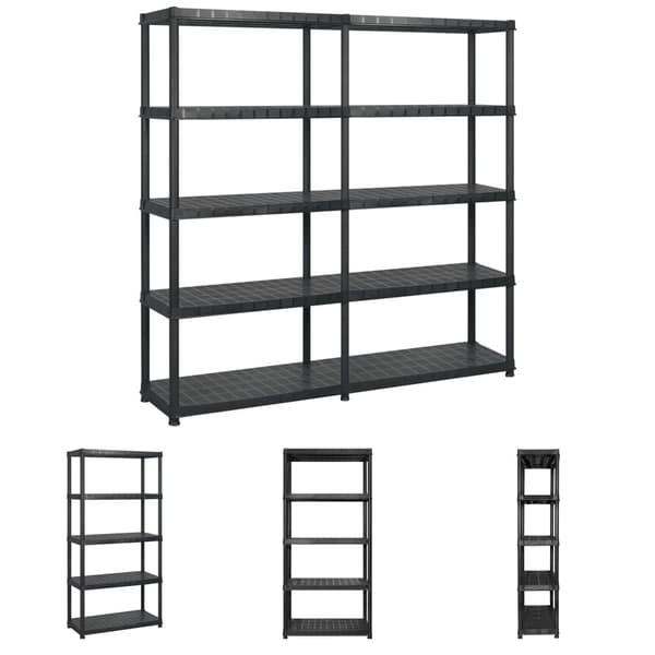 The Living Store opbevaringsreol 5 hylder 183x45,7x185 cm plastik sort -  Industrielle reoler