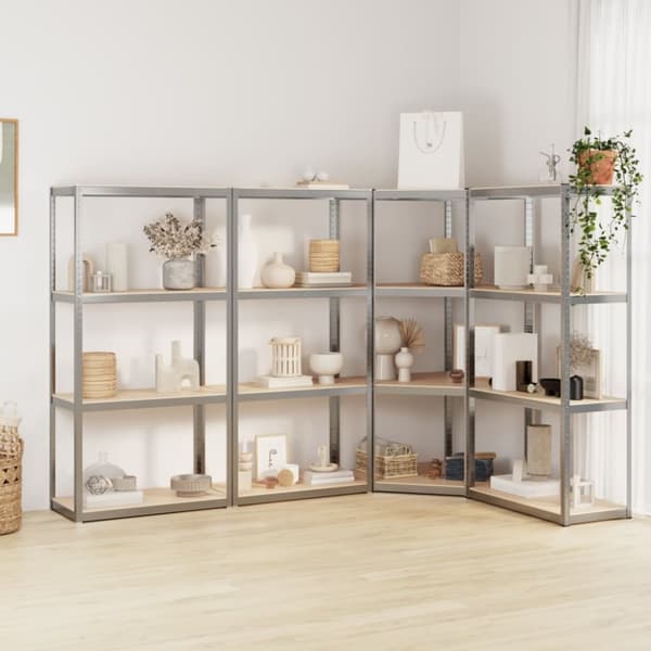 The Living Store reoler 4 stk. 4 hylder stål og konstrueret træ sølvfarvet -  Industrielle reoler