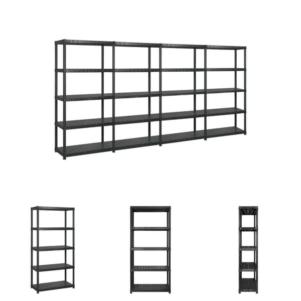 The Living Store opbevaringsreol 5 hylder 340x40x185 cm plastik sort - Industrielle reoler