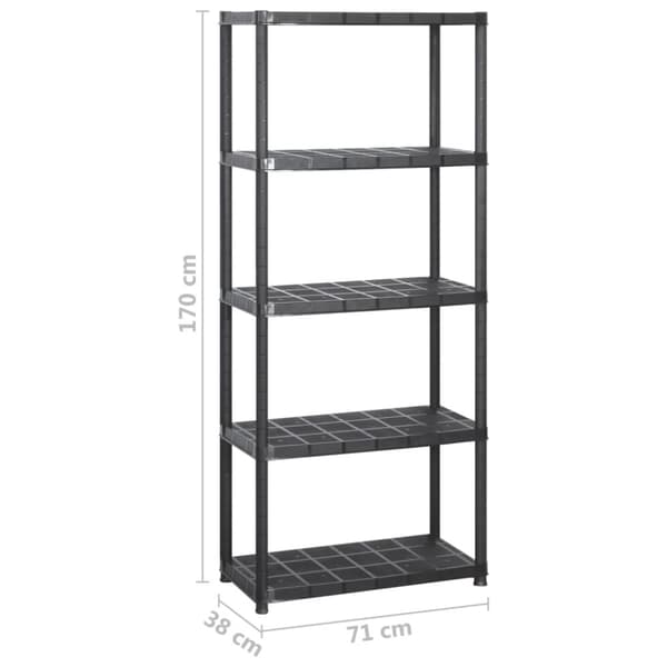 The Living Store opbevaringsreol 5 hylder 142x38x170 cm plastik sort -  Industrielle reoler