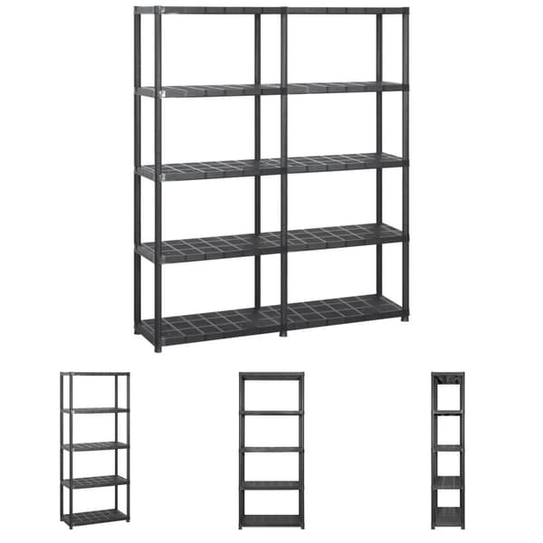 The Living Store opbevaringsreol 5 hylder 142x38x170 cm plastik sort -  Industrielle reoler