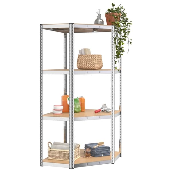 The Living Store hjørnereol 4 hylder stål og konstrueret træ sølvfarvet - Industrielle reoler