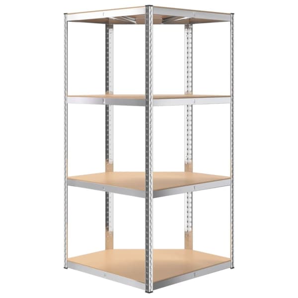 The Living Store hjørnereol 4 hylder stål og konstrueret træ sølvfarvet -  Industrielle reoler