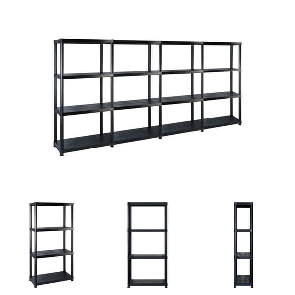 The Living Store Förvaringshylla 4 hyllor svart 244x30,5x130 cm plast -  Lagerhyllor